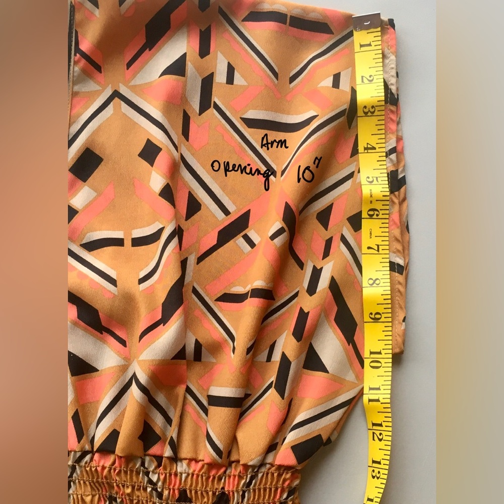 WISH Kimono orange blue mini dress Geometric pattern Smock waist Short sleeve - Picture 14 of 16